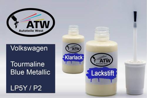 Volkswagen, Tourmaline Blue Metallic, LP5Y / P2: 20ml Lackstift + 20ml Klarlack - Set, von ATW Autoteile West.